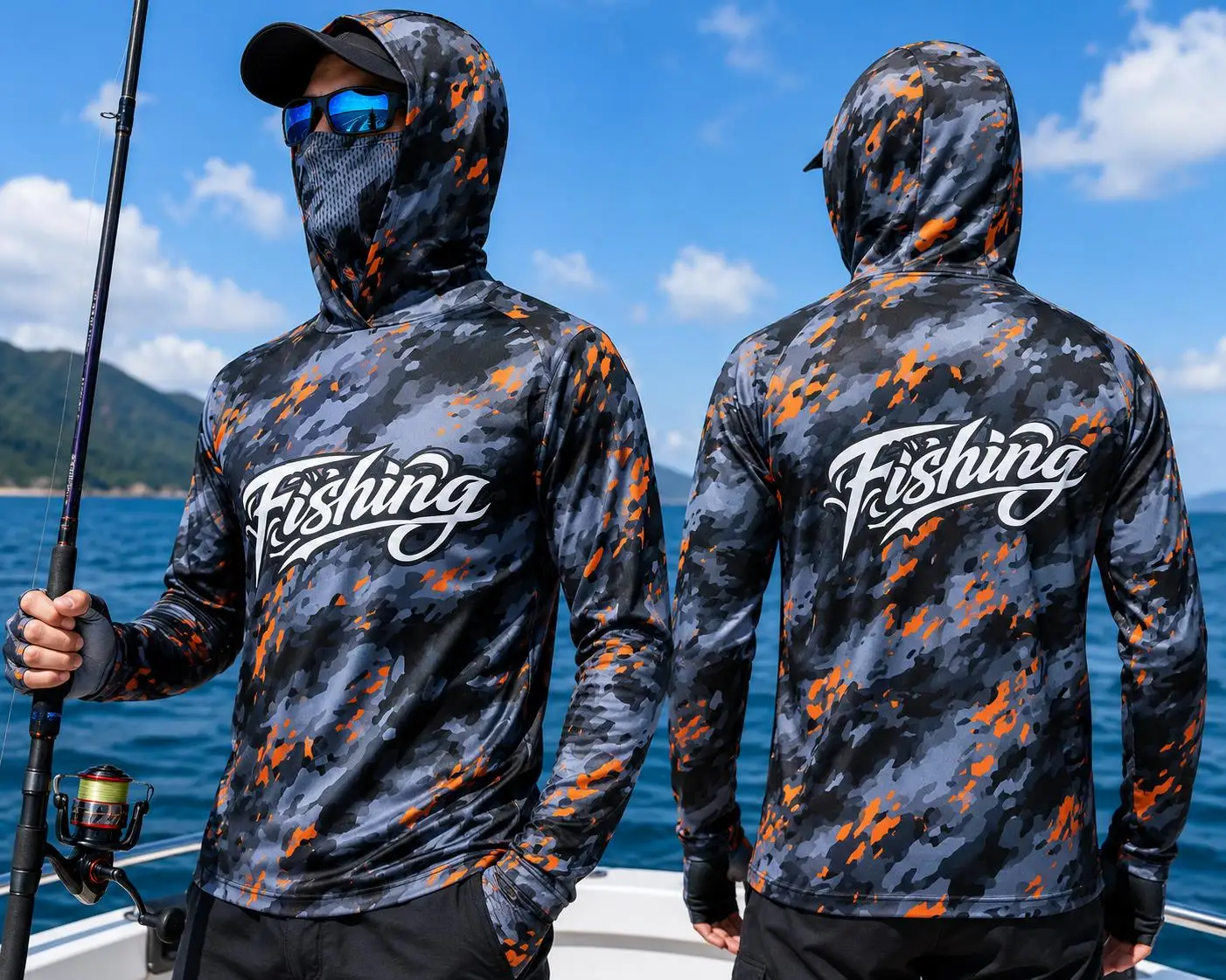 Fishing Shirt Uv Protection - Herren Angelhemd mit Kapuze, UPF50 Sonnenschutz,