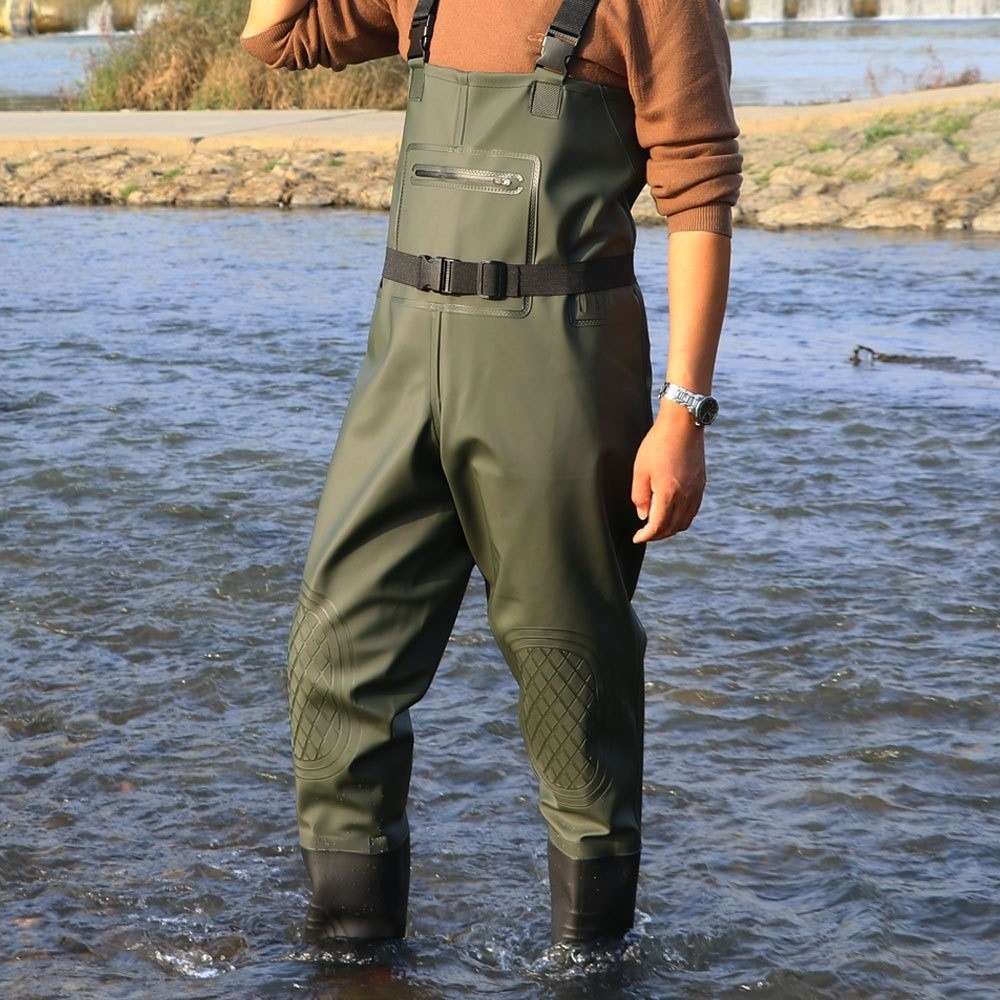Fishing Pants Waterproof - Praktischer PVC-Angelanzug mit doppelten Knieschonern, verdicktem